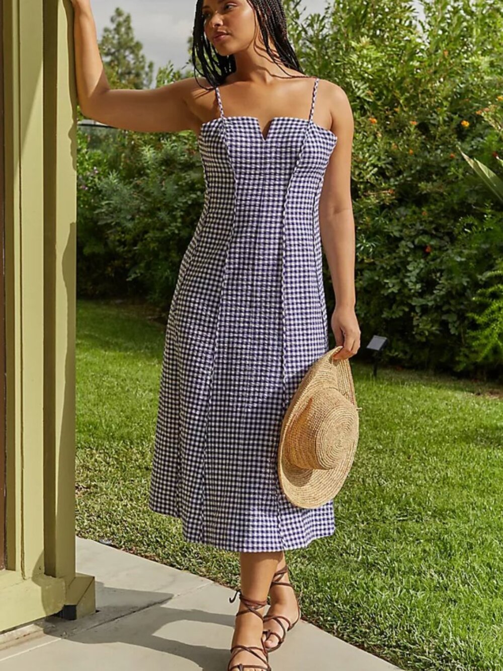 Anthropologie Navy Gingham Midi Dress (US14)